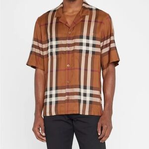 Burberry Tan and Black Plaid Casual Shirt